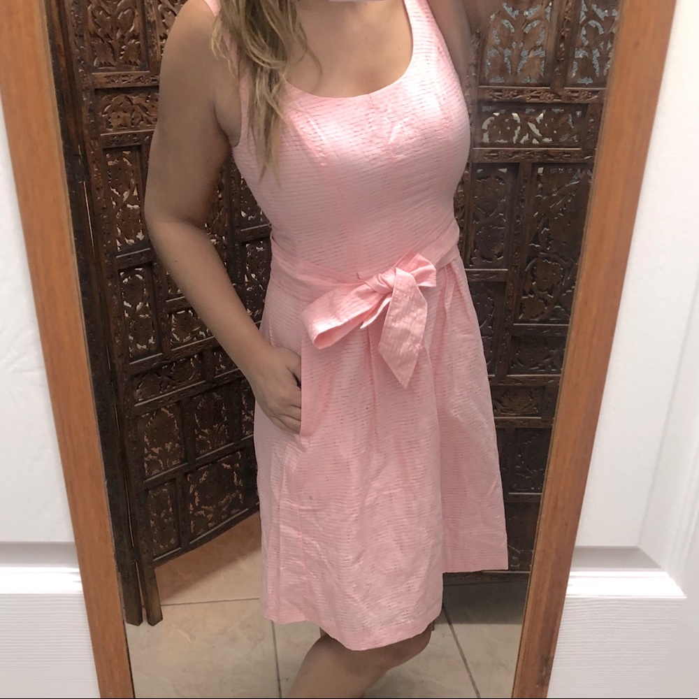 Nine West Light Pink Textured Belted Swing Dress 8